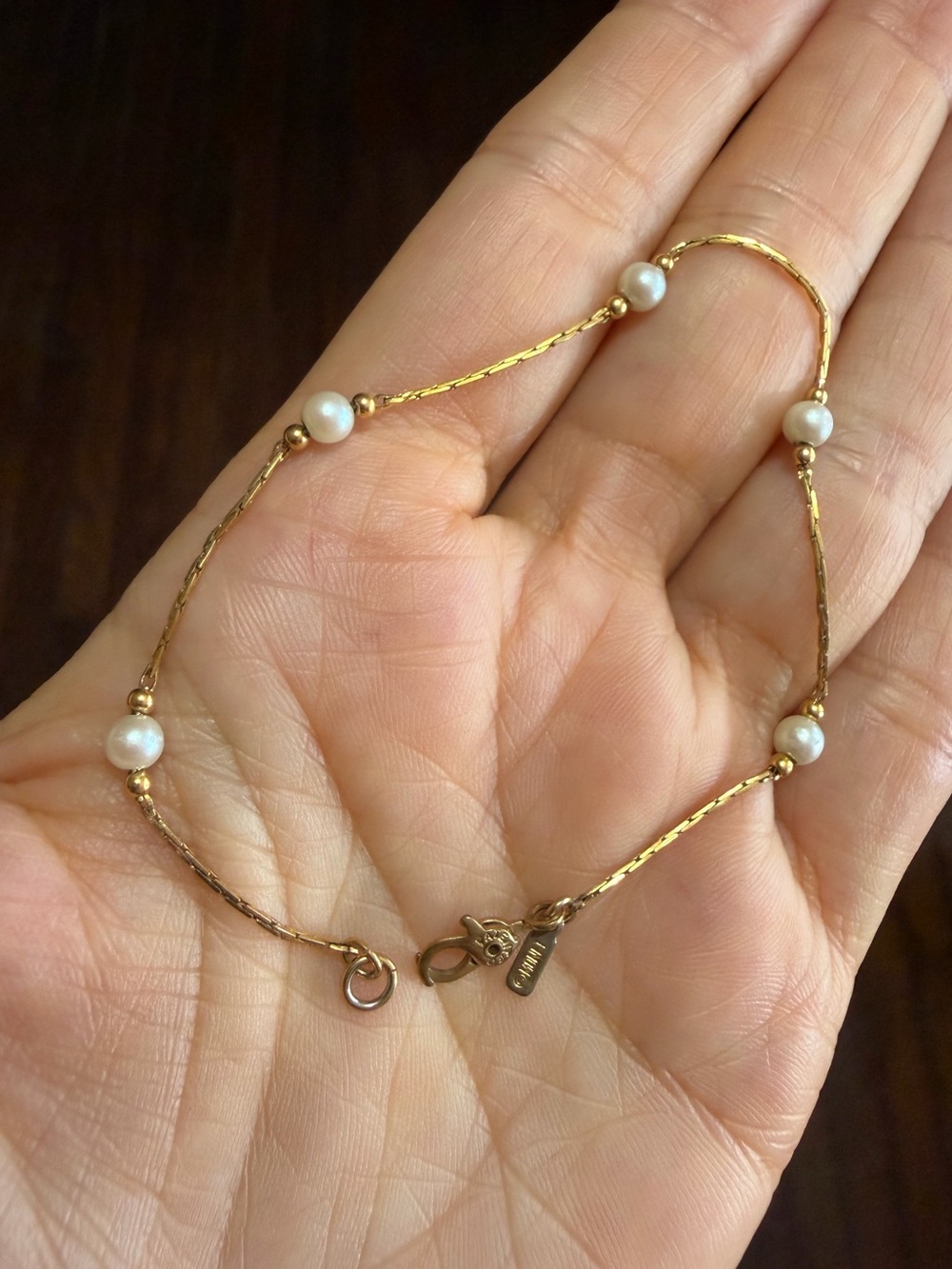 Vintage Monet Gold Tone Faux Pearl Station Bracelet
